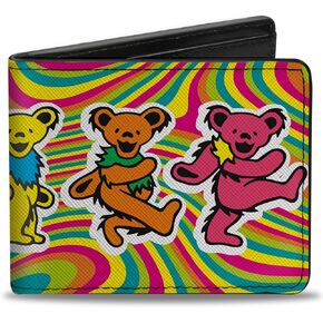 Buckle-Down Grateful Dead Wallet, Bifold, Grateful Dead Dancing Bears Swirl Multi Color, Vegan Leather