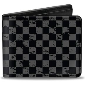 Buckle-Down Men's Wallet, Bifold, Checker Weathered Black Gray, Vegan Leather, Multi, 4.0" x 3.5"