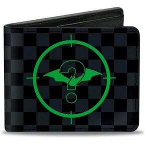 Buckle-Down Wallet Bifold PU The Batman Movie Batman and Riddler Target Logo Checker Gray