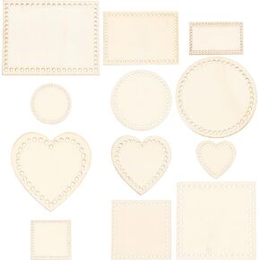 GORGECRAFT 24PCS 4 Styles Mini Wooden Basket Bottoms Heart Round Square Rectangle Solid Crochet Basket Wood Base for DIY Basket Weaving Crochet Supplies and Home Decoration Craft
