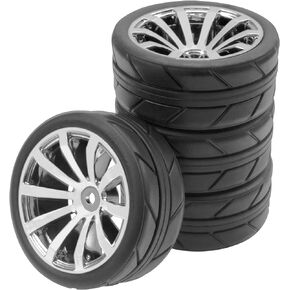 إطارات مطاطية ShareGoo OD 2.55 بوصة مع إطارات عجلات بلاستيكية 12 مم سداسية متوافقة مع سيارة HSP Tamiya Kyosho Traxxas Sakura WLtoys 1/10 RC On Road Racing Touring Car (أزرق)