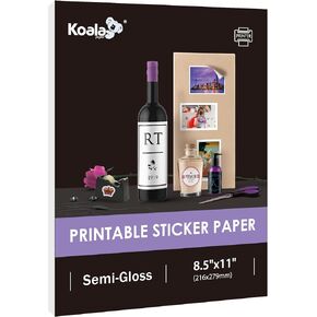 Koala Semi Glossy Sticker Paper for Inkjet and Laser Printer 100 Sheets Printable Sticker Paper, 8.5 x 11 Inch Adhesive Photo Sticker Paper, Work Well with Cutting Machine