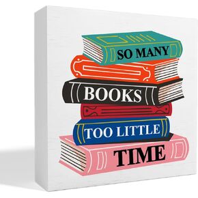 Book Lover Decor Wooden Box Sign, Bookworm Nerd Bookish Librarian Desk Decoration Home Bedroom Office Bookshelf Decor, Reader Book Lover Gifts for Men Women Teens Girls Boys, So Many Books Little Time