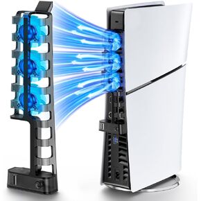 مروحة تبريد للقرص النحيف PS5 ووحدة التحكم الرقمية، 3 مستويات لمروحة التبريد النحيفة PS5 مع 9 شفرات مروحة مطورة، مروحة تبريد لجهاز PS5 Slim مع الضوء الأزرق، ملحقات PS5 Slim للتبريد الهادئ in Kuwait