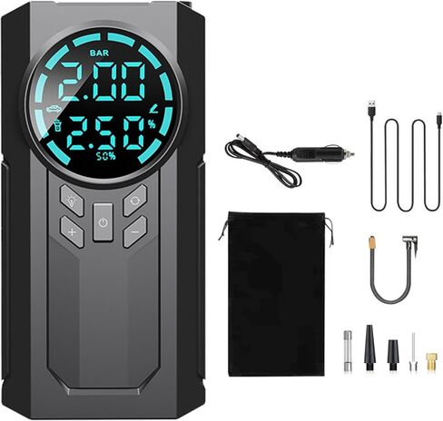 منفاخ إطارات VOLSIVE ضاغط هواء محمول، مضخة هواء تيار مستمر 12 فولت لإطارات السيارات، شاشة رقمية 150 رطل لكل بوصة مربعة مع مقياس ضغط الإطارات مضخة نفخ السيارة مع ضوء LED للسيارة والدراجات والدراجات النارية والكرة in Kuwait
