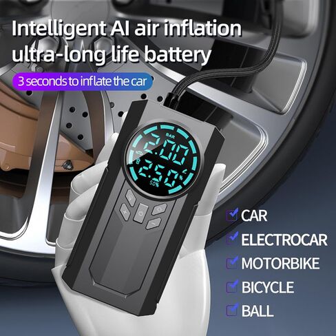 منفاخ إطارات VOLSIVE ضاغط هواء محمول، مضخة هواء تيار مستمر 12 فولت لإطارات السيارات، شاشة رقمية 150 رطل لكل بوصة مربعة مع مقياس ضغط الإطارات مضخة نفخ السيارة مع ضوء LED للسيارة والدراجات والدراجات النارية والكرة in Kuwait