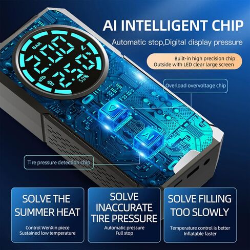 منفاخ إطارات VOLSIVE ضاغط هواء محمول، مضخة هواء تيار مستمر 12 فولت لإطارات السيارات، شاشة رقمية 150 رطل لكل بوصة مربعة مع مقياس ضغط الإطارات مضخة نفخ السيارة مع ضوء LED للسيارة والدراجات والدراجات النارية والكرة in Kuwait