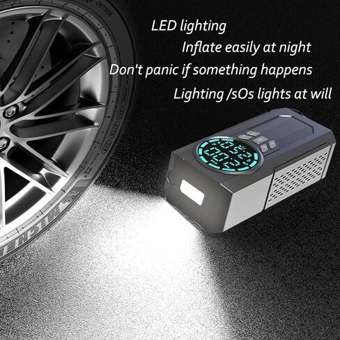 منفاخ إطارات VOLSIVE ضاغط هواء محمول، مضخة هواء تيار مستمر 12 فولت لإطارات السيارات، شاشة رقمية 150 رطل لكل بوصة مربعة مع مقياس ضغط الإطارات مضخة نفخ السيارة مع ضوء LED للسيارة والدراجات والدراجات النارية والكرة in Kuwait