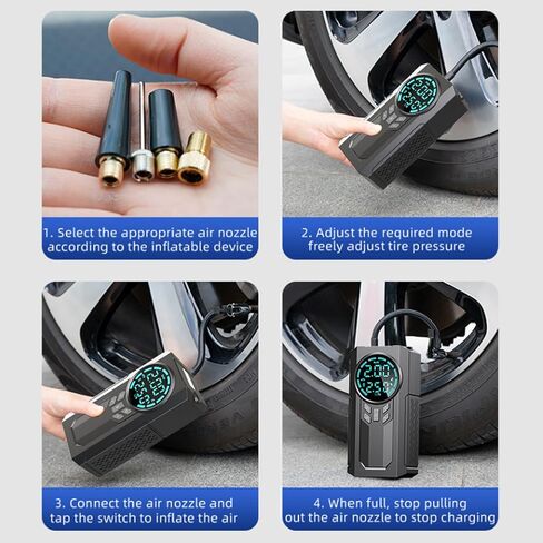 منفاخ إطارات VOLSIVE ضاغط هواء محمول، مضخة هواء تيار مستمر 12 فولت لإطارات السيارات، شاشة رقمية 150 رطل لكل بوصة مربعة مع مقياس ضغط الإطارات مضخة نفخ السيارة مع ضوء LED للسيارة والدراجات والدراجات النارية والكرة in Kuwait