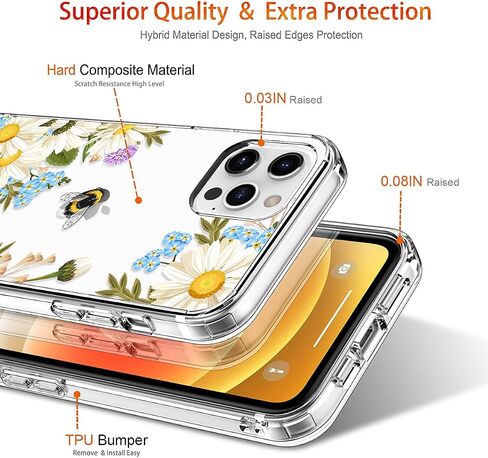 حافظة GiiKa لهاتف iPhone 12 Pro Max مع واقي شاشة، حافظة صلبة شفافة مضادة للصدمات لكامل الجسم للفتيات والنساء مع غطاء ممتص للصدمات من مادة TPU لهاتف iPhone 12 Pro Max، زهور بيضاء in Kuwait