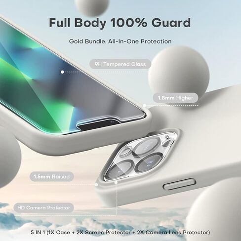 TOCOL [جراب 5 في 1 لهاتف iPhone 13 Pro، مع 2 واقي شاشة + 2 واقي عدسة الكاميرا، جراب هاتف نحيف من السيليكون iPhone 13 Pro 6.1 بوصة، [مضاد للخدش] [حماية من السقوط]، حجر in Saudi Arabia