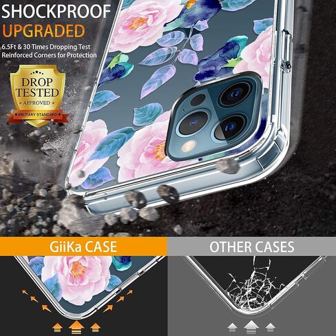 حافظة GiiKa لهاتف iPhone 12 Pro Max مع واقي شاشة، حافظة صلبة شفافة مضادة للصدمات لكامل الجسم للفتيات والنساء مع غطاء ممتص للصدمات من مادة TPU لهاتف iPhone 12 Pro Max، زهور بيضاء in Kuwait