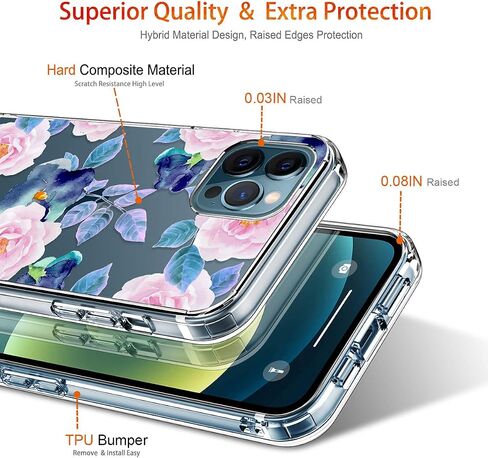 حافظة GiiKa لهاتف iPhone 12 Pro Max مع واقي شاشة، حافظة صلبة شفافة مضادة للصدمات لكامل الجسم للفتيات والنساء مع غطاء ممتص للصدمات من مادة TPU لهاتف iPhone 12 Pro Max، زهور بيضاء in Kuwait