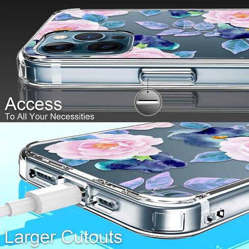حافظة GiiKa لهاتف iPhone 12 Pro Max مع واقي شاشة، حافظة صلبة شفافة مضادة للصدمات لكامل الجسم للفتيات والنساء مع غطاء ممتص للصدمات من مادة TPU لهاتف iPhone 12 Pro Max، زهور بيضاء in Kuwait