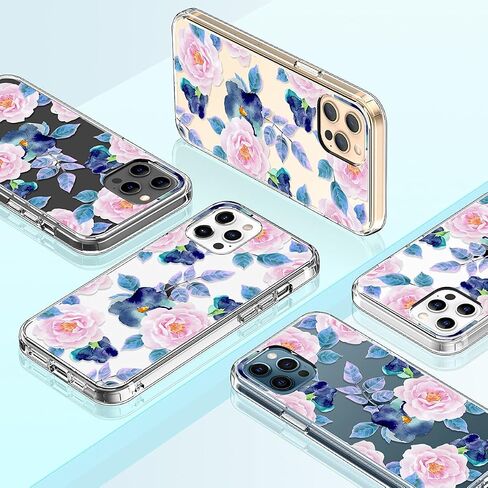 حافظة GiiKa لهاتف iPhone 12 Pro Max مع واقي شاشة، حافظة صلبة شفافة مضادة للصدمات لكامل الجسم للفتيات والنساء مع غطاء ممتص للصدمات من مادة TPU لهاتف iPhone 12 Pro Max، زهور بيضاء in Kuwait