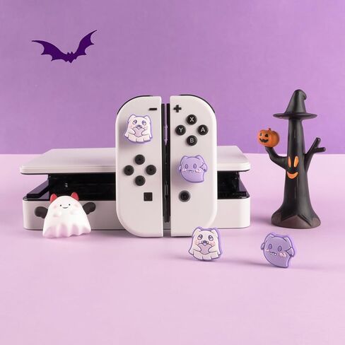 4 قطع من BLINGKIYO عصا التحكم في الهالوين بمقبض الإبهام اللطيف، غطاء تناظري للتبديل OLED Joycon أغطية قبضة الإبهام للتبديل والتبديل لايت والتبديل OLED-Ghost in Kuwait