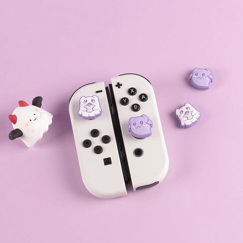 4 قطع من BLINGKIYO عصا التحكم في الهالوين بمقبض الإبهام اللطيف، غطاء تناظري للتبديل OLED Joycon أغطية قبضة الإبهام للتبديل والتبديل لايت والتبديل OLED-Ghost in Kuwait