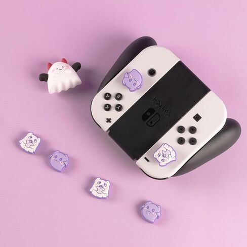 4 قطع من BLINGKIYO عصا التحكم في الهالوين بمقبض الإبهام اللطيف، غطاء تناظري للتبديل OLED Joycon أغطية قبضة الإبهام للتبديل والتبديل لايت والتبديل OLED-Ghost in Kuwait
