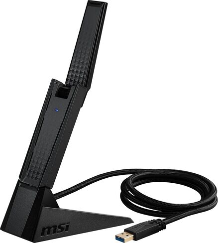 محول USB MSI AXE5400 WiFi 6E - شبكة WLAN تصل إلى 5400 ميجابت في الثانية (6 جيجا هرتز، 5 جيجا هرتز، 2.4 جيجا هرتز لاسلكي)، USB 3.2 Gen 1، MU-MIMO، 2X هوائيات ثلاثية الموجات عالية الكسب، Beamforming، WPA3 - حامل متضمن in Saudi Arabia