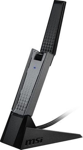 محول USB MSI AXE5400 WiFi 6E - شبكة WLAN تصل إلى 5400 ميجابت في الثانية (6 جيجا هرتز، 5 جيجا هرتز، 2.4 جيجا هرتز لاسلكي)، USB 3.2 Gen 1، MU-MIMO، 2X هوائيات ثلاثية الموجات عالية الكسب، Beamforming، WPA3 - حامل متضمن in Saudi Arabia