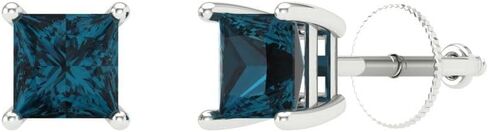 0.5 ct Princess Cut Conflict Free Solitaire Natural London Blue Topaz Designer Stud Earrings Solid 14k White Gold Screw Back in Saudi Arabia