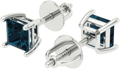 0.5 ct Princess Cut Conflict Free Solitaire Natural London Blue Topaz Designer Stud Earrings Solid 14k White Gold Screw Back in Saudi Arabia