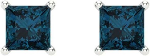 0.5 ct Princess Cut Conflict Free Solitaire Natural London Blue Topaz Designer Stud Earrings Solid 14k White Gold Screw Back in Saudi Arabia