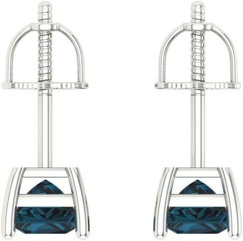 0.5 ct Princess Cut Conflict Free Solitaire Natural London Blue Topaz Designer Stud Earrings Solid 14k White Gold Screw Back in Saudi Arabia