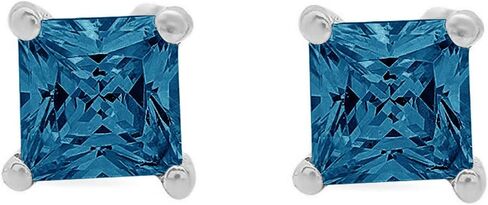 0.5 ct Princess Cut Conflict Free Solitaire Natural London Blue Topaz Designer Stud Earrings Solid 14k White Gold Screw Back in Saudi Arabia