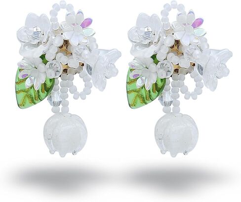Handmade realistic flower earrings | Colorful white, pink, and blue summer beach party style Bohemian style flower silver needle earrings for mothers and girls as artistic jewelry gifts in Saudi Arabia
