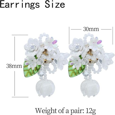 Handmade realistic flower earrings | Colorful white, pink, and blue summer beach party style Bohemian style flower silver needle earrings for mothers and girls as artistic jewelry gifts in Saudi Arabia