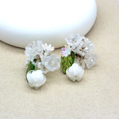 Handmade realistic flower earrings | Colorful white, pink, and blue summer beach party style Bohemian style flower silver needle earrings for mothers and girls as artistic jewelry gifts in Saudi Arabia