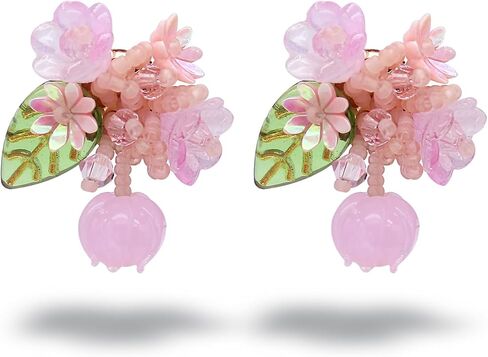 Handmade realistic flower earrings | Colorful white, pink, and blue summer beach party style Bohemian style flower silver needle earrings for mothers and girls as artistic jewelry gifts in Saudi Arabia
