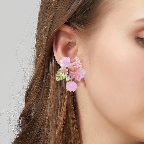 Handmade realistic flower earrings | Colorful white, pink, and blue summer beach party style Bohemian style flower silver needle earrings for mothers and girls as artistic jewelry gifts in Saudi Arabia