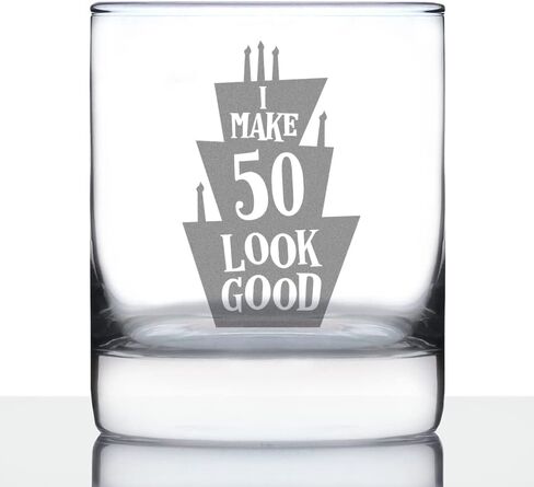 Make 50 Look Good - Funny 50th Birthday Whiskey Rocks Glass Gifts for Men & Women Turning 50 - Whisky Drinking Tumbler in Saudi Arabia