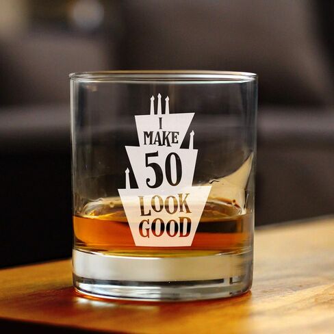 Make 50 Look Good - Funny 50th Birthday Whiskey Rocks Glass Gifts for Men & Women Turning 50 - Whisky Drinking Tumbler in Saudi Arabia