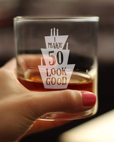Make 50 Look Good - Funny 50th Birthday Whiskey Rocks Glass Gifts for Men & Women Turning 50 - Whisky Drinking Tumbler in Saudi Arabia