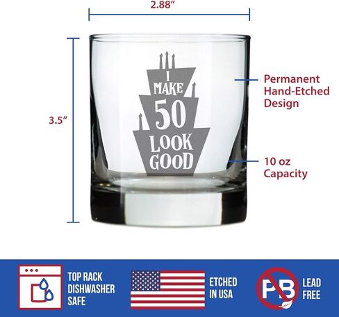 Make 50 Look Good - Funny 50th Birthday Whiskey Rocks Glass Gifts for Men & Women Turning 50 - Whisky Drinking Tumbler in Saudi Arabia