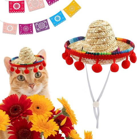 ALIBBON Mini Sombrero Hat for Pet, Cinco de Mayo Pet Straw Hat Multicolor Dog Hat Mexican Fiesta Cat Hat Dog Cat Birthday Hat Mexican Hat for Pets/Puppy/Cat Fiesta Party Decoration in Saudi Arabia