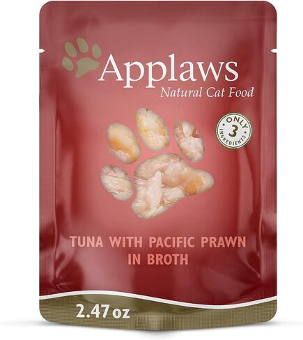 Applaws Natural Wet Cat Food, 12 Count, Limited Ingredient Wet Cat Food Pouches, Tuna Fillet with Shrimp in Broth, 2.47oz Pouches in Kuwait