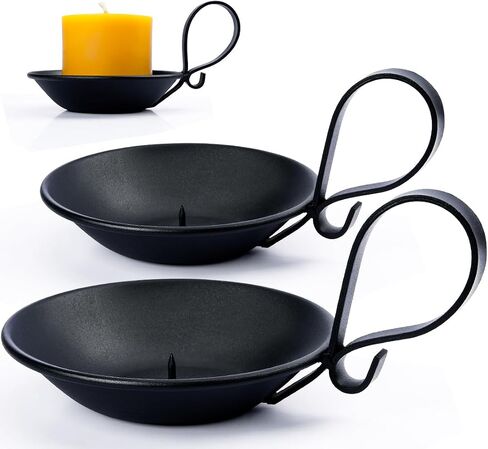 Matte Black Iron Pillar Candle Holder, with Handle, Simple Industrial Style ，Table Centerpiece Decoration. in Saudi Arabia
