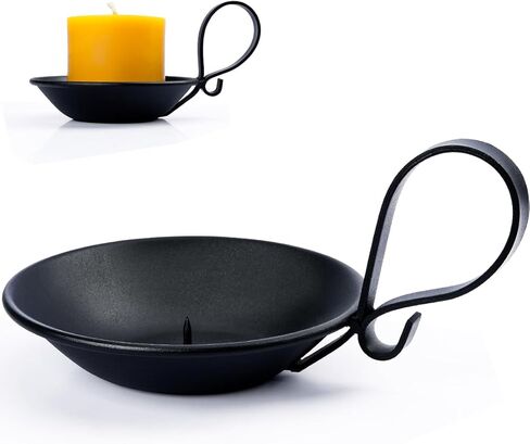 Matte Black Iron Pillar Candle Holder, with Handle, Simple Industrial Style ，Table Centerpiece Decoration. in Saudi Arabia