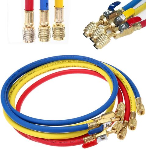 Refrigerant Charging Hose with Ball Valve Apply to R134A R12 R22 R502 R404 Refrigerant Air Conditioning Manifold Gauge 1/4" Thread Hose Set 60" Red/Yellow/Blue (Pack of 3) in Saudi Arabia