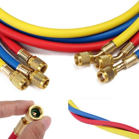 Refrigerant Charging Hose with Ball Valve Apply to R134A R12 R22 R502 R404 Refrigerant Air Conditioning Manifold Gauge 1/4" Thread Hose Set 60" Red/Yellow/Blue (Pack of 3) in Saudi Arabia