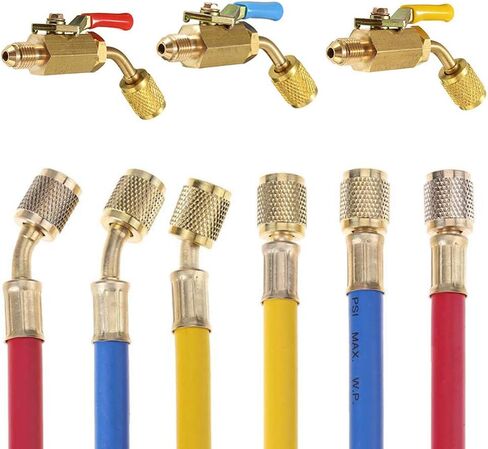 Refrigerant Charging Hose with Ball Valve Apply to R134A R12 R22 R502 R404 Refrigerant Air Conditioning Manifold Gauge 1/4" Thread Hose Set 60" Red/Yellow/Blue (Pack of 3) in Saudi Arabia