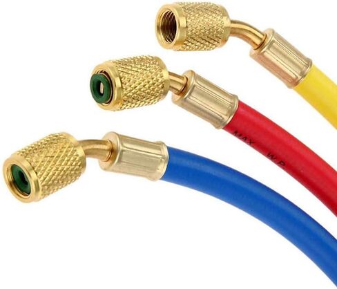 Refrigerant Charging Hose with Ball Valve Apply to R134A R12 R22 R502 R404 Refrigerant Air Conditioning Manifold Gauge 1/4" Thread Hose Set 60" Red/Yellow/Blue (Pack of 3) in Saudi Arabia