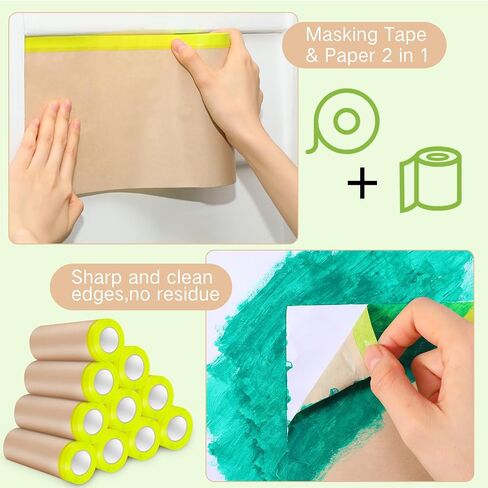 Frienda 12 Rolls Masking Paper Each 50 Feet Tape Paint Masking Paper Rolls Painters Paper Paint Adhesive Protective Paper for Painting Car Automotive Body Protection Wall Covering Skirting(18 Inch) in Saudi Arabia