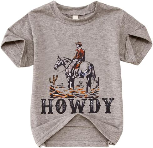 AFUKUIA Toddler Baby Funny Howdy Shirt Kid Boy Western Cowboy Print Short Sleeve T-Shirt Summer Cotton Tee Top in Saudi Arabia