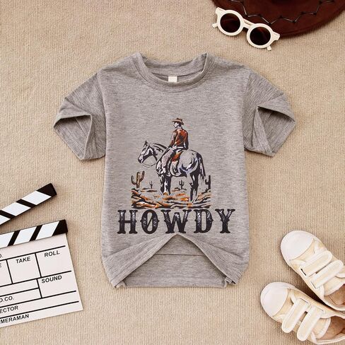 AFUKUIA Toddler Baby Funny Howdy Shirt Kid Boy Western Cowboy Print Short Sleeve T-Shirt Summer Cotton Tee Top in Saudi Arabia