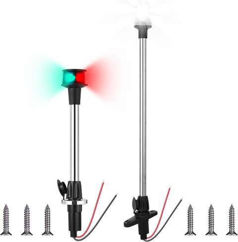 Glooglitter Boat Light Bow and Stern Set Include Bow Light Boat Navigation Light, Stern Light Boat Anchor Light and 2 Pcs 2 Pin Plug in Base (12 In, 24 In), Marine LED Lights for Pontoon and Boat in Saudi Arabia